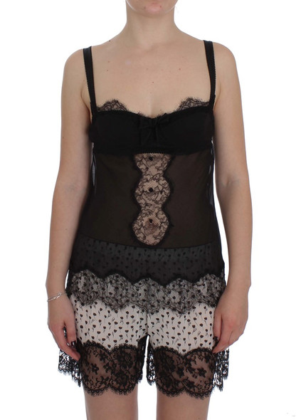 Dolce & Gabbana Black Silk Floral Lace Lingerie Top Dolce & Gabbana Black Silk Floral Lace Lingerie Top