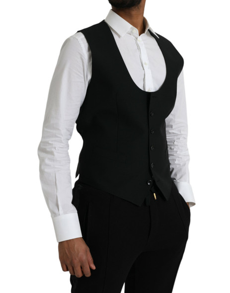 Dolce & Gabbana Black Wool Waistcoat Dress Formal Vest Dolce & Gabbana Black Wool Waistcoat Dress Formal Vest