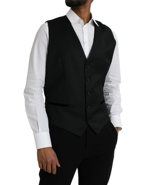 Dolce & Gabbana Black Silk Waistcoat Dress Formal Vest Dolce & Gabbana Black Silk Waistcoat Dress Formal Vest