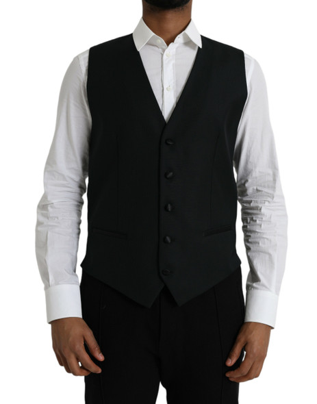 Dolce & Gabbana Black Wool Waistcoat Dress Formal Vest TSH851982 Dolce & Gabbana Black Wool Waistcoat Dress Formal Vest TSH851982