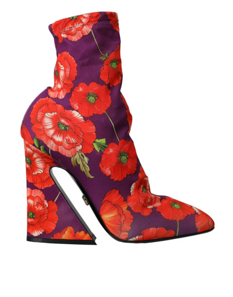 Dolce & Gabbana Purple Floral Jersey Stretch Boots Shoes Dolce & Gabbana Purple Floral Jersey Stretch Boots Shoes