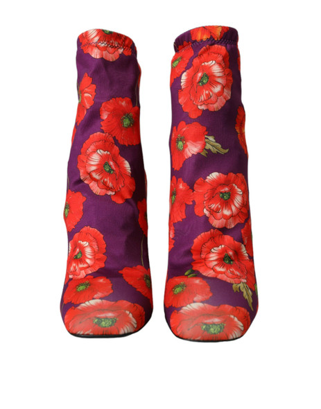 Dolce & Gabbana Purple Floral Jersey Stretch Boots Shoes Dolce & Gabbana Purple Floral Jersey Stretch Boots Shoes