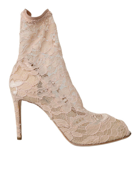 Dolce & Gabbana Beige Stretch Taormina Lace Boots Shoes Dolce & Gabbana Beige Stretch Taormina Lace Boots Shoes