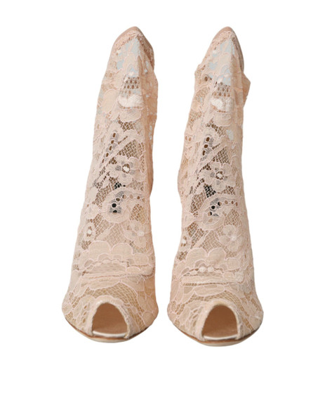 Dolce & Gabbana Beige Stretch Taormina Lace Boots Shoes Dolce & Gabbana Beige Stretch Taormina Lace Boots Shoes