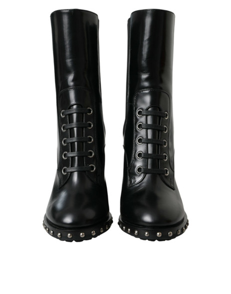 Dolce & Gabbana Black Leather Studded Lace Up Boots Shoes Dolce & Gabbana Black Leather Studded Lace Up Boots Shoes