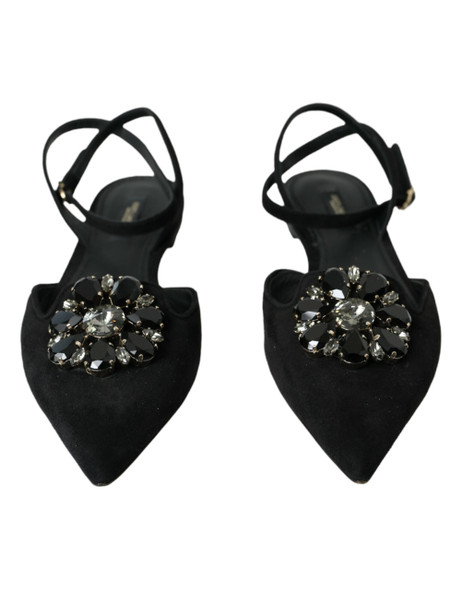 Dolce & Gabbana Black Leather Crystal Slingback Sandals Shoes Dolce & Gabbana Black Leather Crystal Slingback Sandals Shoes
