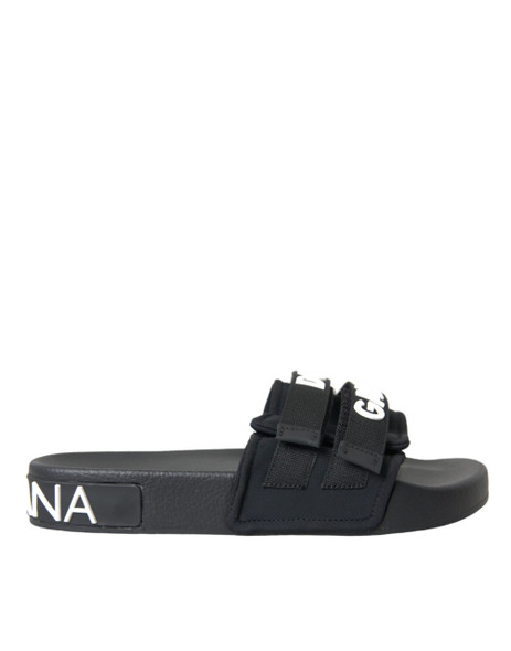 Dolce & Gabbana Black Neoprene Slides Flats Beachwear Shoes Dolce & Gabbana Black Neoprene Slides Flats Beachwear Shoes