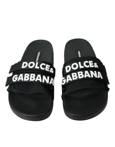 Dolce & Gabbana Black Neoprene Slides Flats Beachwear Shoes Dolce & Gabbana Black Neoprene Slides Flats Beachwear Shoes