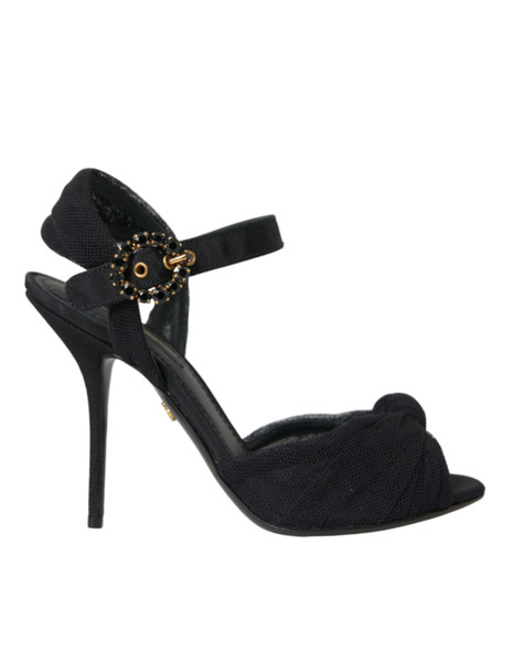 Dolce & Gabbana Black Suede Embellished Heels Sandals Shoes Dolce & Gabbana Black Suede Embellished Heels Sandals Shoes