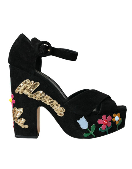 Dolce & Gabbana Black Floral Ankle Strap Heels Sandals Shoes Dolce & Gabbana Black Floral Ankle Strap Heels Sandals Shoes