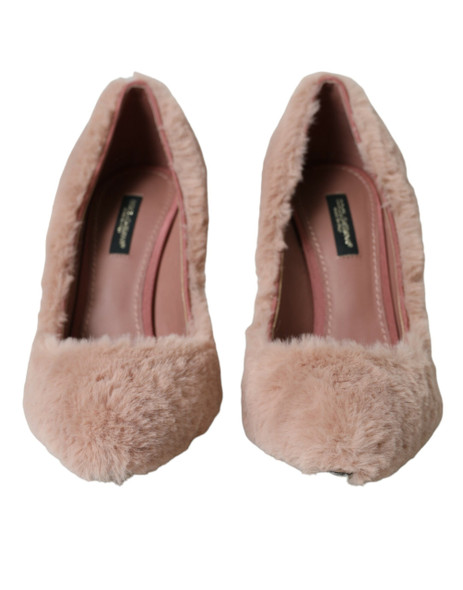 Light Pink Faux Fur Heels Pumps Shoes Light Pink Faux Fur Heels Pumps Shoes