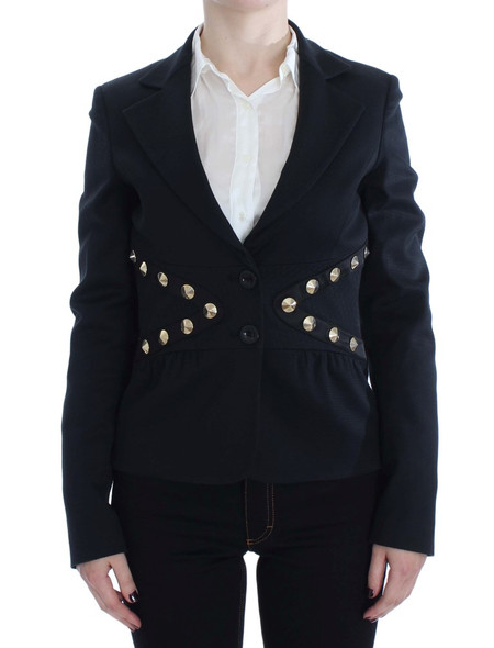 Black Cotton Stretch Gold Studded Blazer Jacket Black Cotton Stretch Gold Studded Blazer Jacket