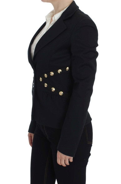 Black Cotton Stretch Gold Studded Blazer Jacket Black Cotton Stretch Gold Studded Blazer Jacket