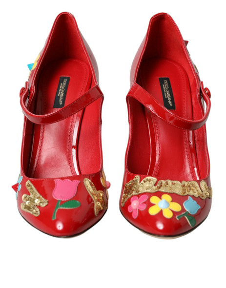 Dolce & Gabbana Red Leather Embellished Mary Jane Pumps Heels Shoes Dolce & Gabbana Red Leather Embellished Mary Jane Pumps Heels Shoes