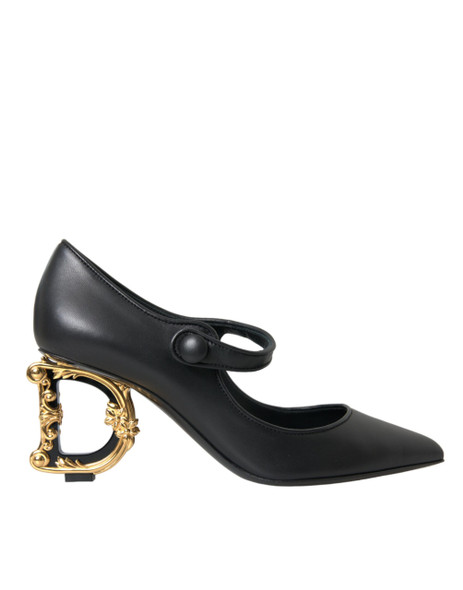 Black Leather Logo Heels Mary Janes Pumps Shoes Black Leather Logo Heels Mary Janes Pumps Shoes