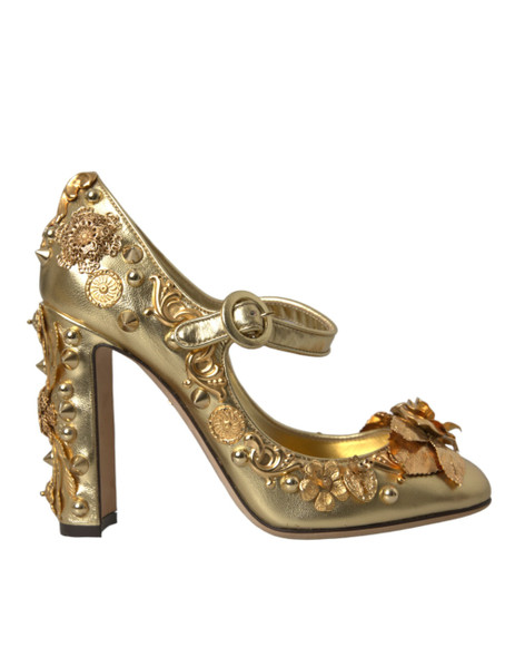 Gold Leather Crystal Mary Janes Pumps Shoes Gold Leather Crystal Mary Janes Pumps Shoes