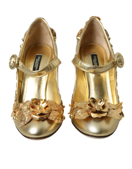 Gold Leather Crystal Mary Janes Pumps Shoes Gold Leather Crystal Mary Janes Pumps Shoes