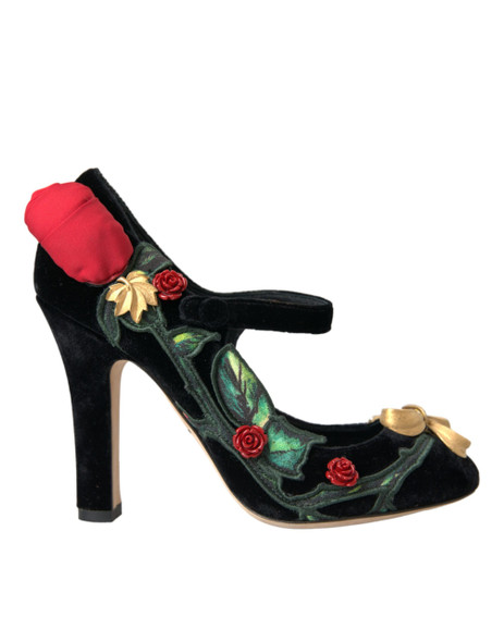Dolce & Gabbana Black Roses Crystal Brooch Mary Jane Shoes Dolce & Gabbana Black Roses Crystal Brooch Mary Jane Shoes