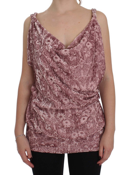 Pink Floral Print Viscose Silk Blouse Top Pink Floral Print Viscose Silk Blouse Top