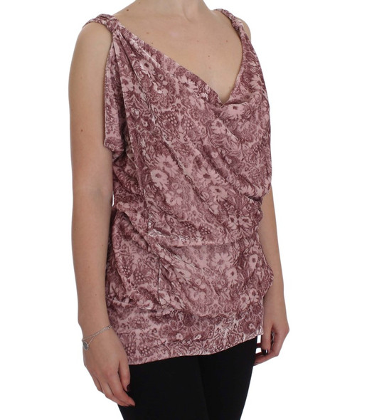 Pink Floral Print Viscose Silk Blouse Top Pink Floral Print Viscose Silk Blouse Top
