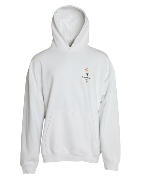 Balenciaga White Cotton Logo Hooded Pullover Sweatshirt Sweater Balenciaga White Cotton Logo Hooded Pullover Sweatshirt Sweater