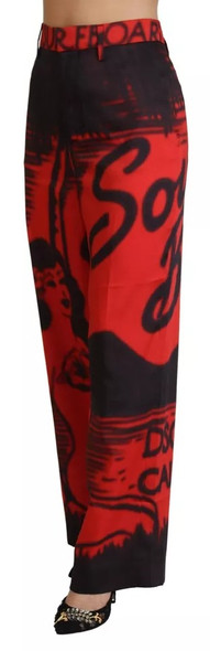 Dsquared² Red Printed High Waist Straight Pants Dsquared² Red Printed High Waist Straight Pants