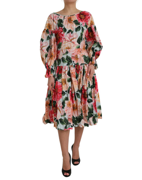 Multicolor Floral CottonAline Pleated Dress Multicolor Floral CottonAline Pleated Dress