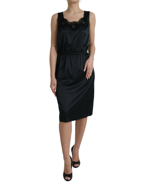 Black Polyester Lace Trim Sheath Midi Dress Black Polyester Lace Trim Sheath Midi Dress