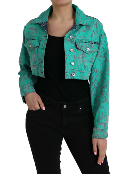 Green Cotton Tie Dye Cropped Cropped Denim Jacket Green Cotton Tie Dye Cropped Cropped Denim Jacket