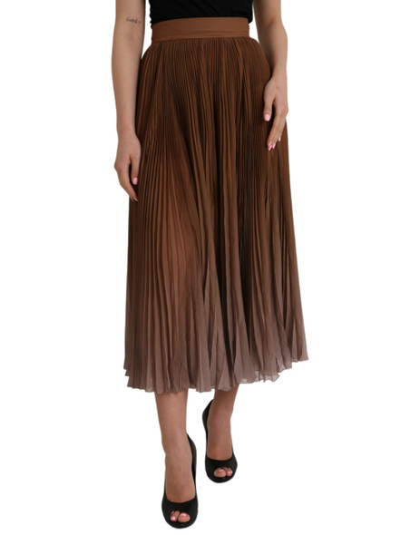 Dolce & Gabbana Brown Polyester Pleated High Waist Midi Skirt Dolce & Gabbana Brown Polyester Pleated High Waist Midi Skirt