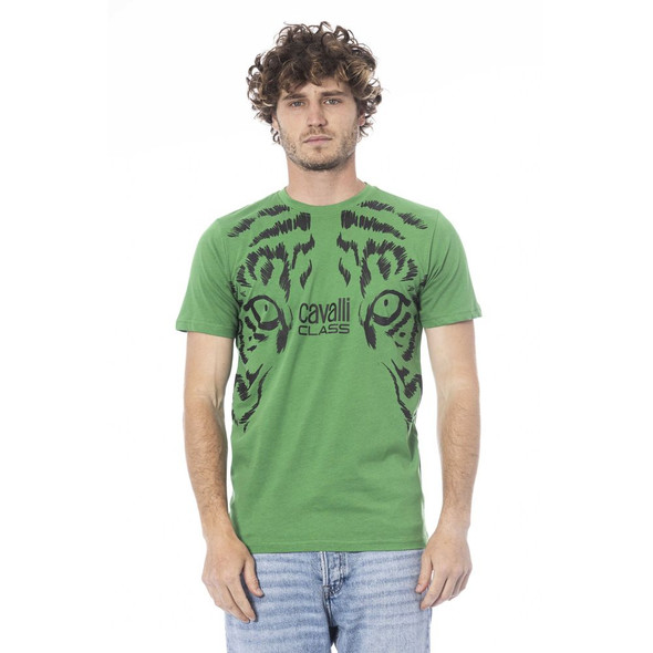 Cavalli Class Green Cotton Men T-Shirt CA-24364 Cavalli Class Green Cotton Men T-Shirt CA-24364
