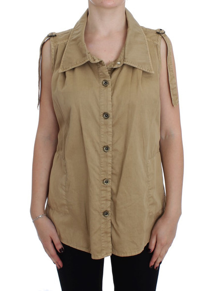 Beige Cotton Sleeveless Shirt Beige Cotton Sleeveless Shirt
