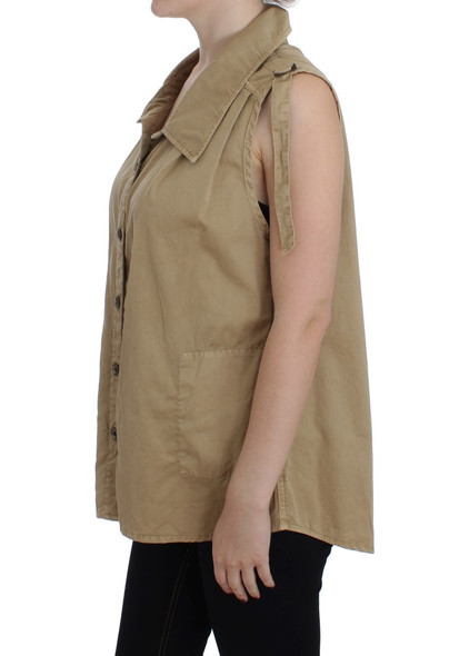Beige Cotton Sleeveless Shirt Beige Cotton Sleeveless Shirt