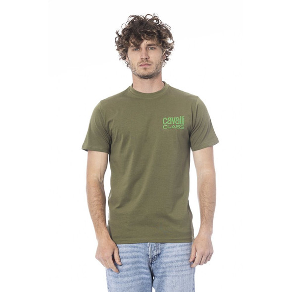 Cavalli Class Green Cotton Men T-Shirt CA-24370 Cavalli Class Green Cotton Men T-Shirt CA-24370