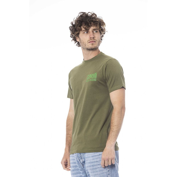 Cavalli Class Green Cotton Men T-Shirt CA-24370 Cavalli Class Green Cotton Men T-Shirt CA-24370