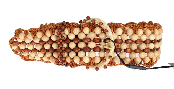 Brown Raffia Wood Beaded Wide Waist Belt Brown Raffia Wood Beaded Wide Waist Belt