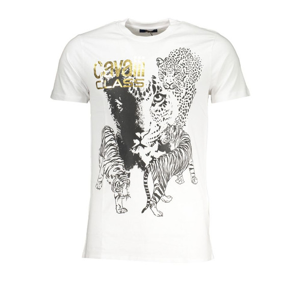 Cavalli Class White Cotton T-Shirt CA-28623 Cavalli Class White Cotton T-Shirt CA-28623