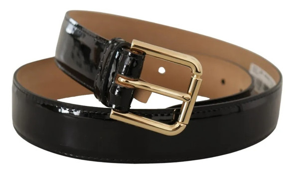 Black Leather Gold Metal Logo Engraved Buckle Belt Black Leather Gold Metal Logo Engraved Buckle Belt