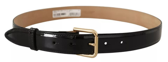 Black Leather Gold Metal Logo Engraved Buckle Belt Black Leather Gold Metal Logo Engraved Buckle Belt