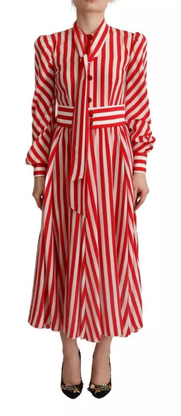 Dolce & Gabbana White Red Silk A-Line Shift Gown Maxi Dress Dolce & Gabbana White Red Silk A-Line Shift Gown Maxi Dress