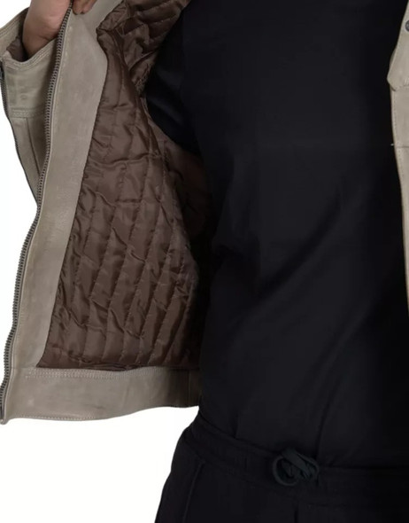 Dolce & Gabbana Beige Leather Full Zip Biker Coat Jacket Dolce & Gabbana Beige Leather Full Zip Biker Coat Jacket