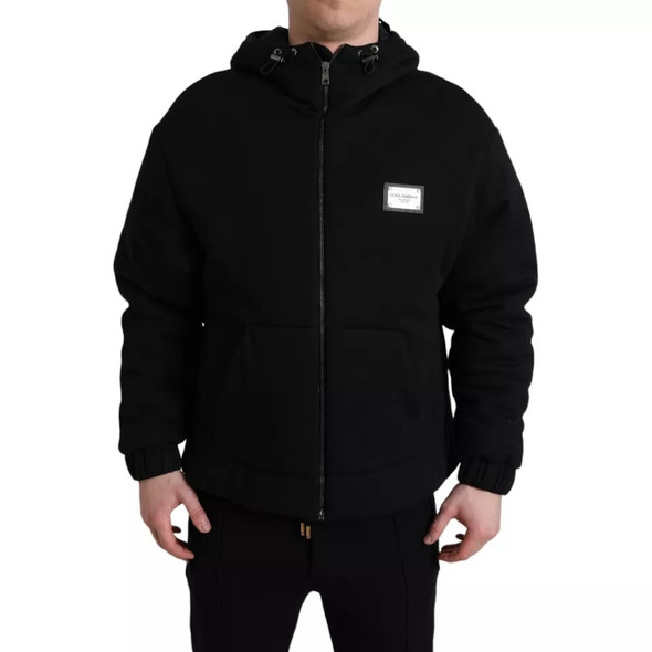 Dolce & Gabbana Black Cotton Hooded Logo Bomber Jacket JKT4008 Dolce & Gabbana Black Cotton Hooded Logo Bomber Jacket JKT4008