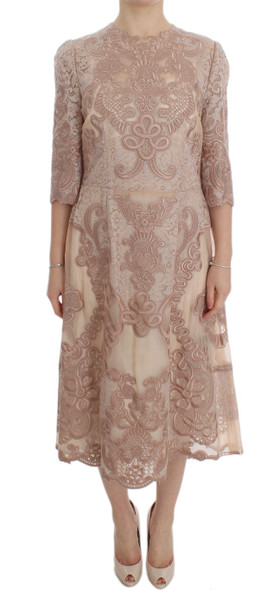Pink Silk Lace Ricamo Shift Gown Dress Pink Silk Lace Ricamo Shift Gown Dress