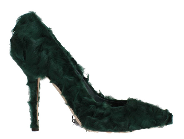 Green Xiangao Lamb Fur Leather Pumps Green Xiangao Lamb Fur Leather Pumps