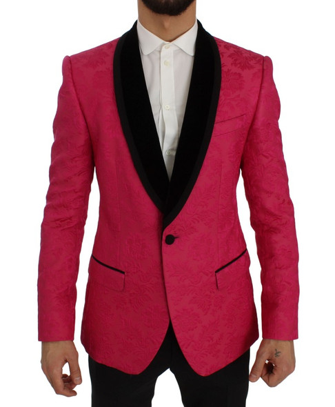 Pink Floral Brocade Slim Blazer Jacket Pink Floral Brocade Slim Blazer Jacket