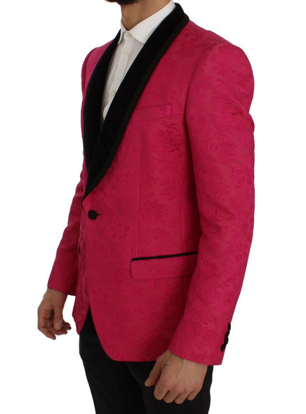 Pink Floral Brocade Slim Blazer Jacket Pink Floral Brocade Slim Blazer Jacket