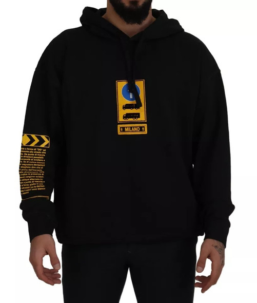 Dolce & Gabbana Black Cotton Logo Hooded Sweatshirt Sweater Dolce & Gabbana Black Cotton Logo Hooded Sweatshirt Sweater
