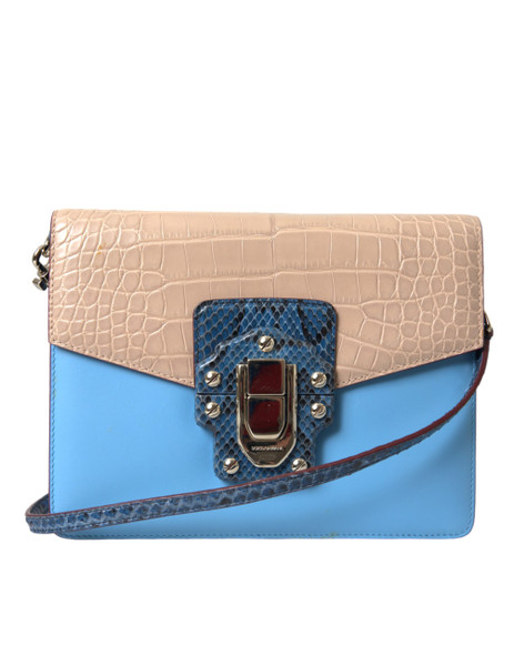 Dolce & Gabbana Blue Beige Exotic Leather LUCIA Crossbody Purse Bag Dolce & Gabbana Blue Beige Exotic Leather LUCIA Crossbody Purse Bag