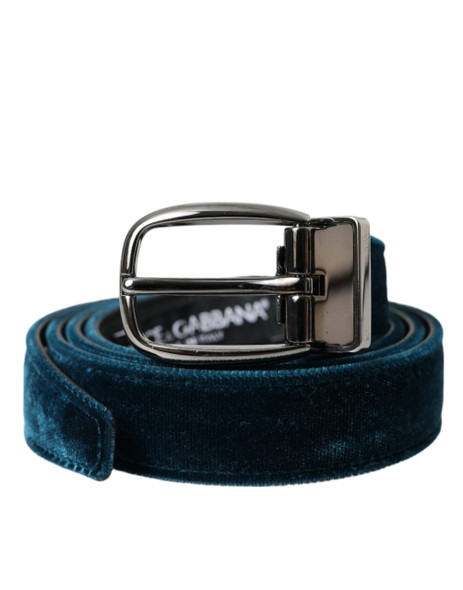 Blue Velvet Leather Silver Metal Buckle Belt Blue Velvet Leather Silver Metal Buckle Belt
