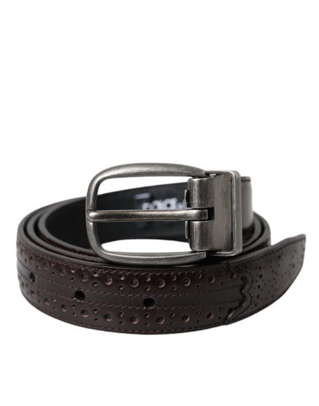 Dolce & Gabbana Dark Brown Perforated Leather Metal Buckle Belt Men Dolce & Gabbana Dark Brown Perforated Leather Metal Buckle Belt Men